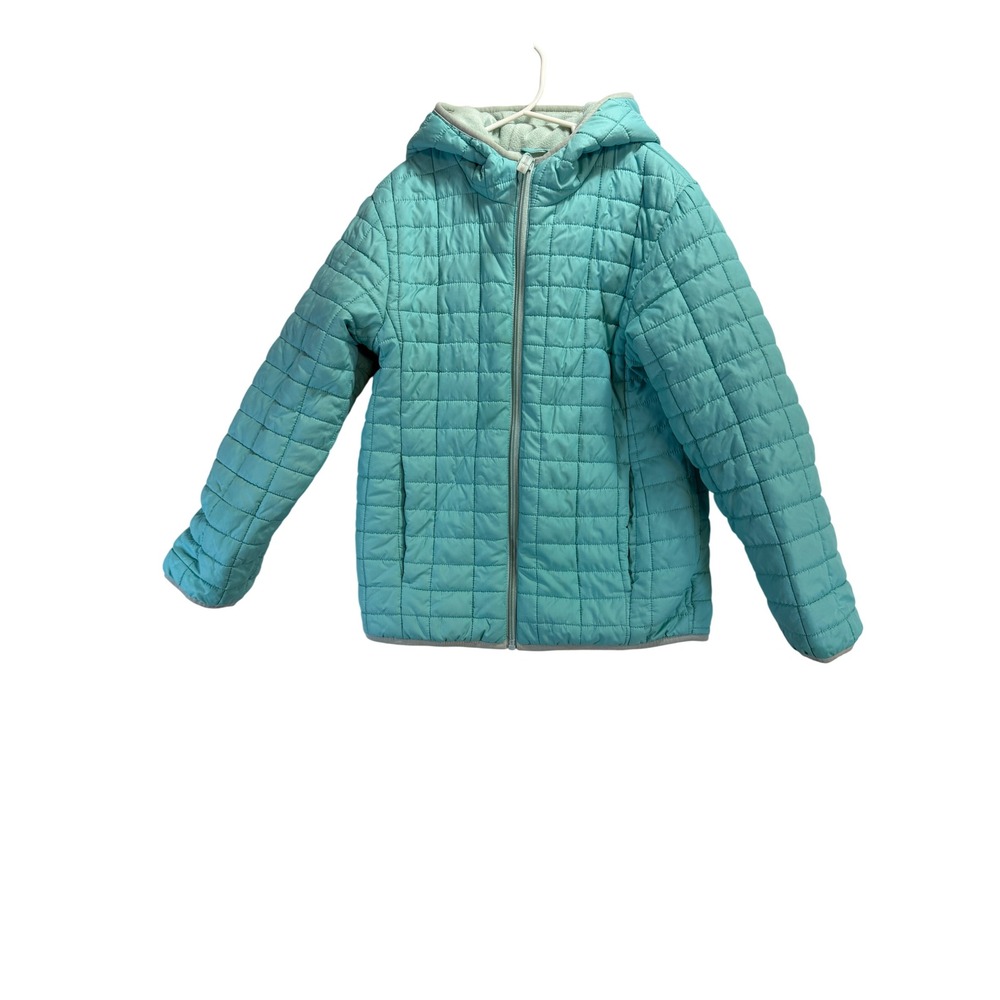 Cat & Jack Kids Aqua Turquoise Quilted Fleece Lined Hooded Puffer Jacket Size M